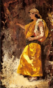  Egyptian Oil Painting - Standing Arab Woman Persian Egyptian Indian Edwin Lord Weeks